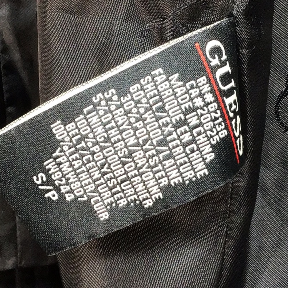 🖤 GUESS Black Wool Blend Leather Belt Snap Front 3-4 Bell Sleeves Sz.S - Picture 4 of 12